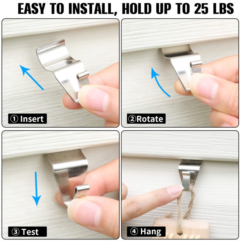 Aminigram 18 Pack Vinyl Siding Hooks Hanger, Siding Hooks for Hanging Outdoor, No Hole Siding Clips to Hang Things, Heavy Duty Stainless Steel Decor Hooks for Siding - Image 3
